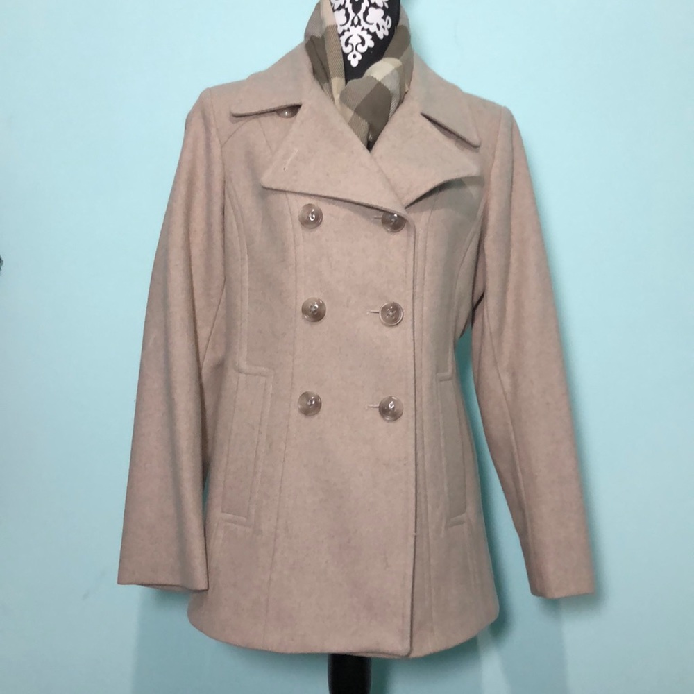 Ruby Double Breasted Pea Coat with Scarf Sz M